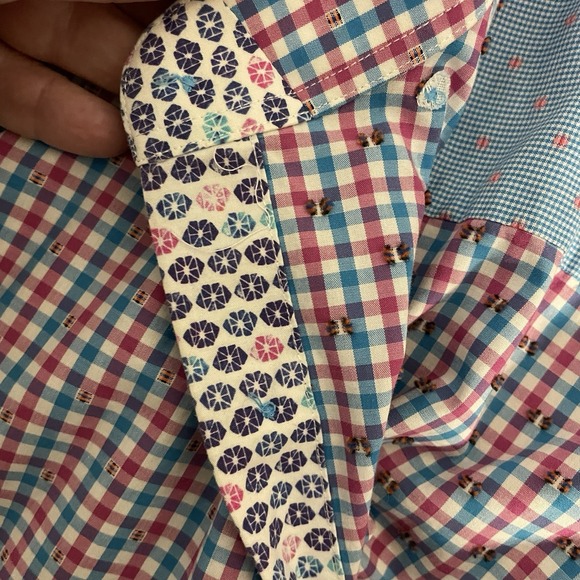 Robert Graham Shirt Men XL‎ Blue Pink Check Button Up Short Sleeve - Picture 10 of 13